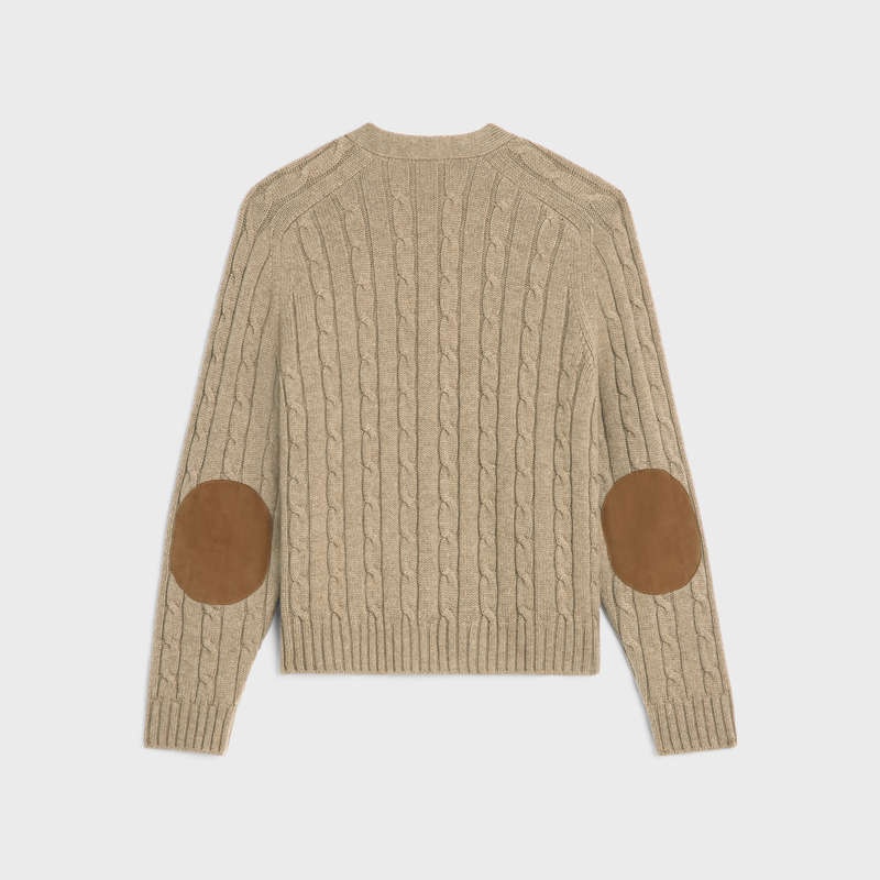 Light taupe Celine cable-knit triomphe cardigan in cashmere Knitwear | CL-592084