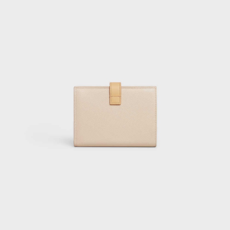 Limestone / pollen Celine Medium strap in Bicolour Grained Calfskin Wallets | CL-592992