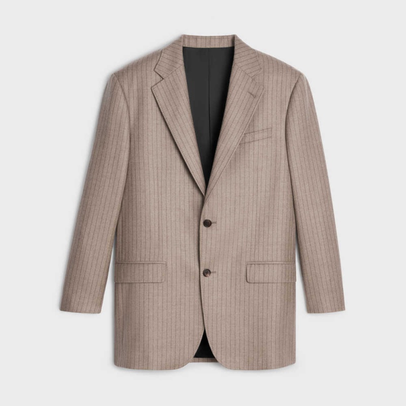 MARRON GLACE/BRUN Celine garçon with elbow patches in cashmere flannel Jackets | CL-592666