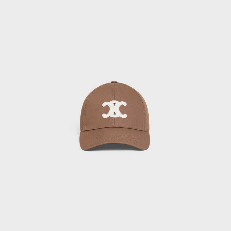 MARRON GLACE Celine TRIOMPHE BASEBALL IN COTTON Cap | CL-592353