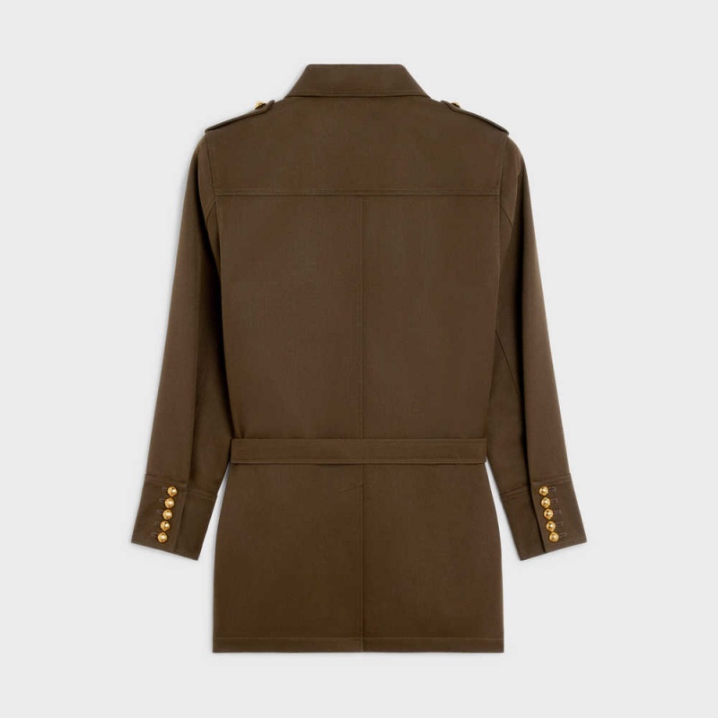 MILITARY BROWN Celine Saharienne in diagonal wool Jackets | CL-592643