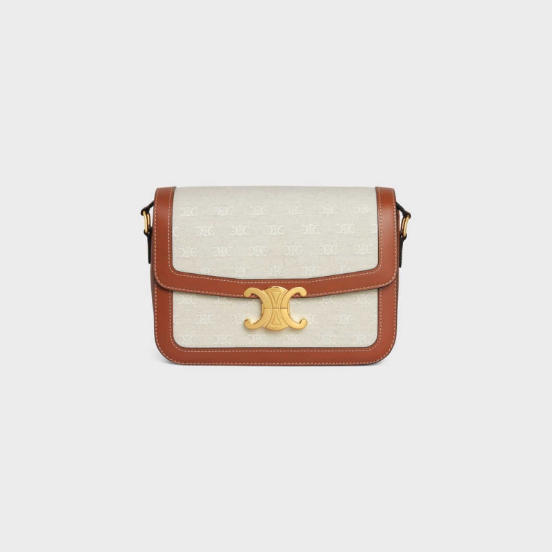 Natural / Tan Celine Classique Bag in TEXTILE WITH ALL-OVER AND CALFSKIN Triomphe | CL-593182