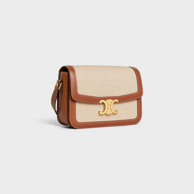 Natural / Tan Celine Classique Bag in TEXTILE AND CALFSKIN Triomphe | CL-593180