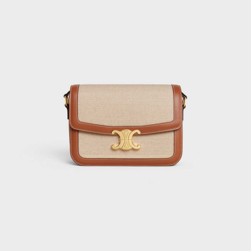 Natural / Tan Celine Classique Bag in TEXTILE AND CALFSKIN Triomphe | CL-593180