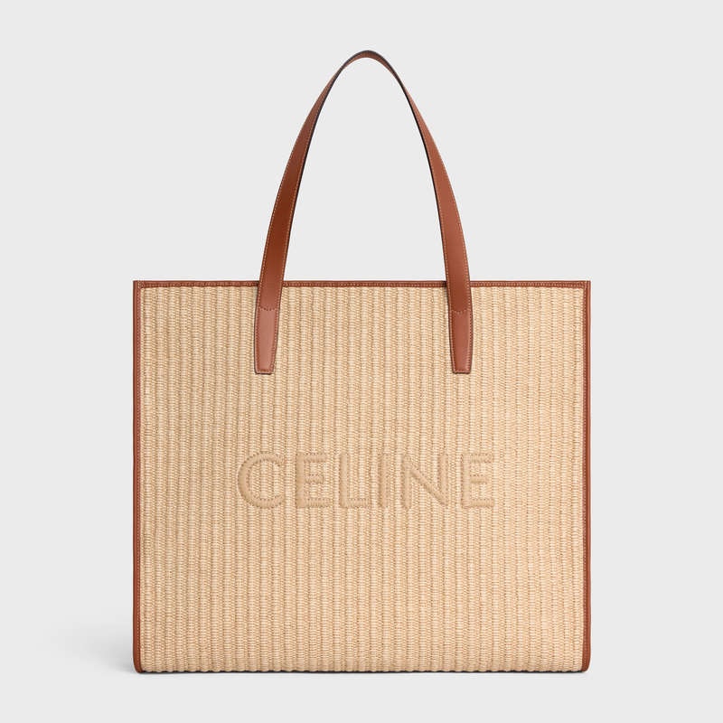 Natural / Tan Celine LARGE in RAFFIA EFFECT TEXTILE with celine EMBROIDERY Cabas | CL-591831