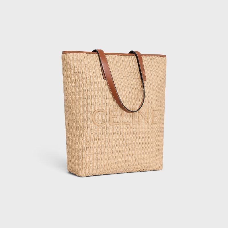 Natural / Tan Celine MUSEUM BAG in RAFFIA EFFECT TEXTILE with celine EMBROIDERY Cabas | CL-591835