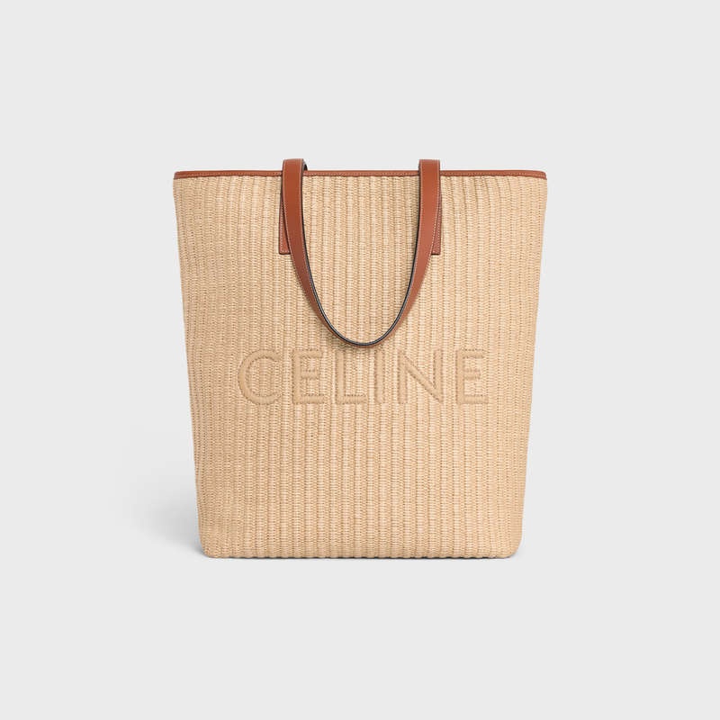 Natural / Tan Celine MUSEUM BAG in RAFFIA EFFECT TEXTILE with celine EMBROIDERY Cabas | CL-591835