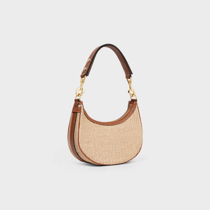 Natural / Tan Celine MediumStrap Bag in RAFFIA EFFECT TEXTILE AND CALFSKIN Ava | CL-593100