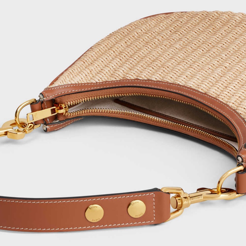 Natural / Tan Celine MediumStrap Bag in RAFFIA EFFECT TEXTILE AND CALFSKIN Ava | CL-593100