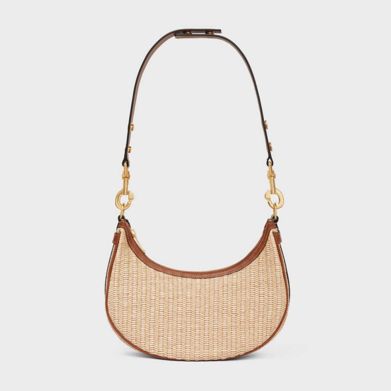 Natural / Tan Celine MediumStrap Bag in RAFFIA EFFECT TEXTILE AND CALFSKIN Ava | CL-593100