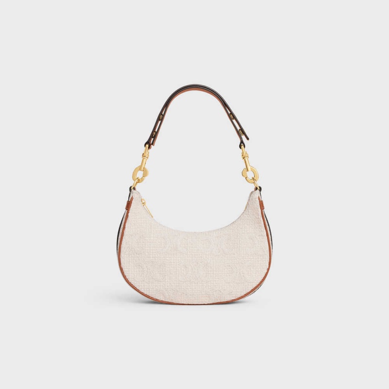 Natural / Tan Celine MediumStrap Bag in TEXTILE WITH TRIOMPHE CROCHET EMBROIDERY Ava | CL-593101