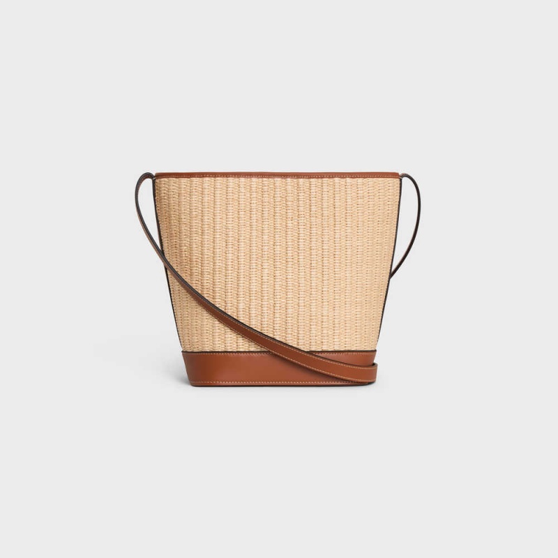 Natural / Tan Celine SMALL BUCKET in RAFFIA EFFECT TEXTILE AND CALFSKIN Cuir Triomphe | CL-593165