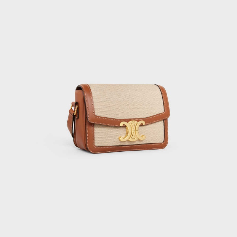 Natural / Tan Celine Teen Bag in TEXTILE AND CALFSKIN Triomphe | CL-593194