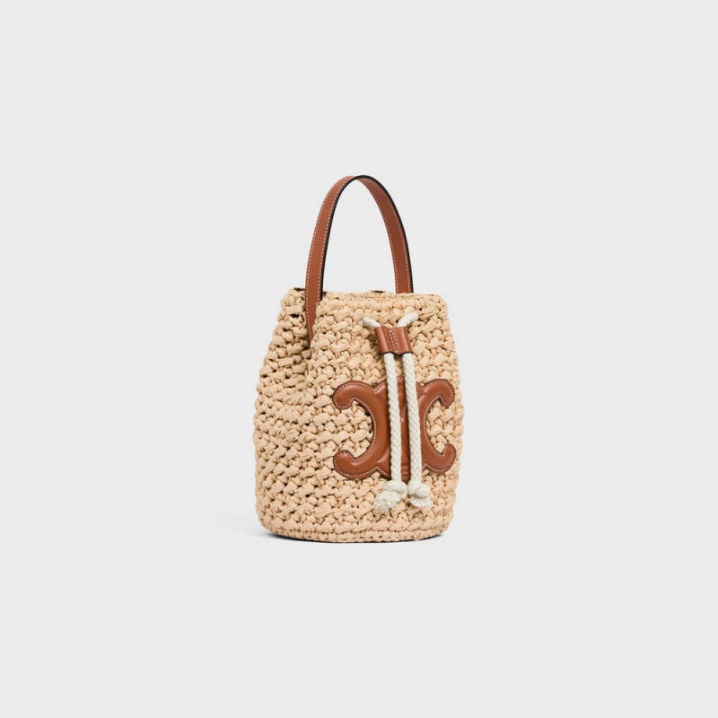 Natural / Tan Celine Teen Drawstring in RAFFIA AND CALFSKIN Panier | CL-593071