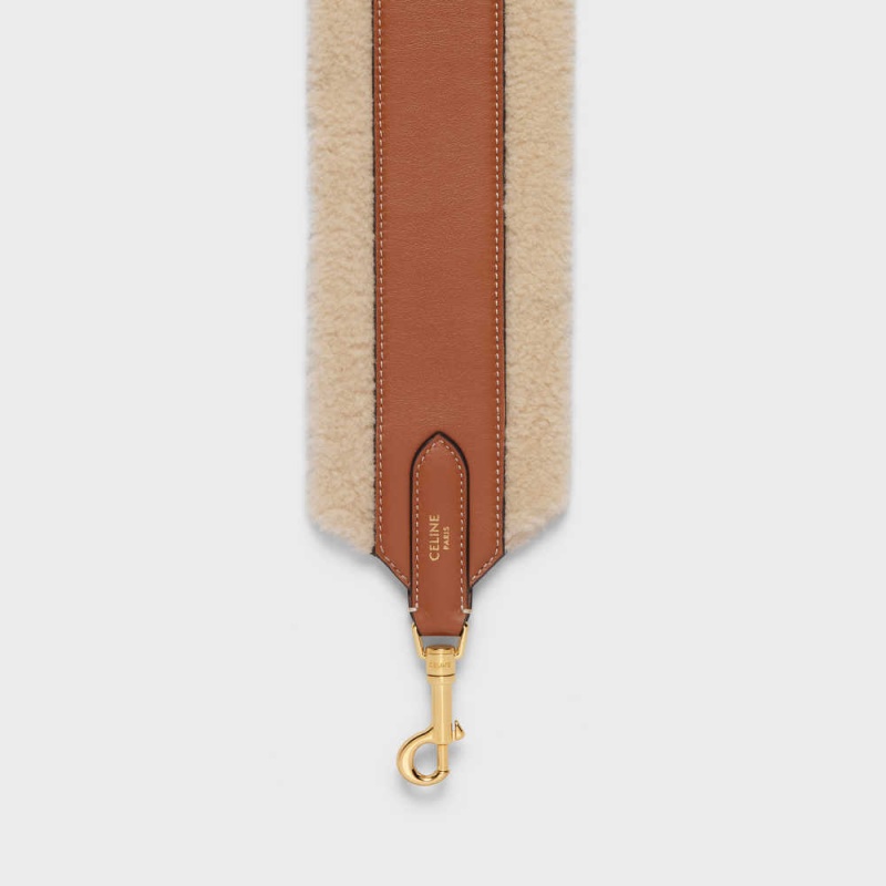 Natural / Tan Celine long strap in Shearling and calfskin Leather Goods Accessories | CL-592905