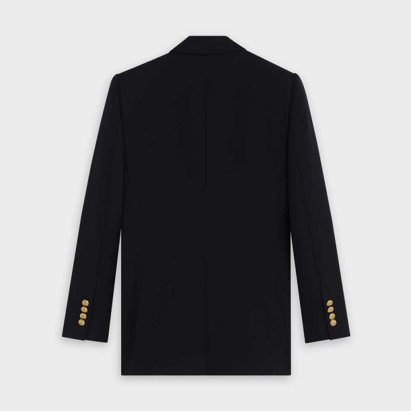 Navy Celine Long in diagonal wool Jackets | CL-592653