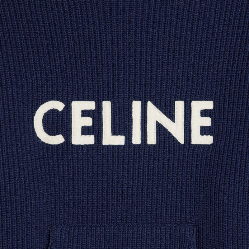 Navy Celine hooded in ribbed wool Sweatshirts | CL-592110