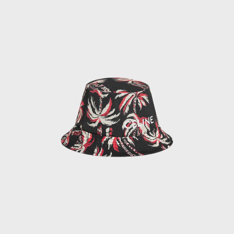 Noir/Ecru/Rouge Celine palm tree bucket in nylon Hat | CL-591708