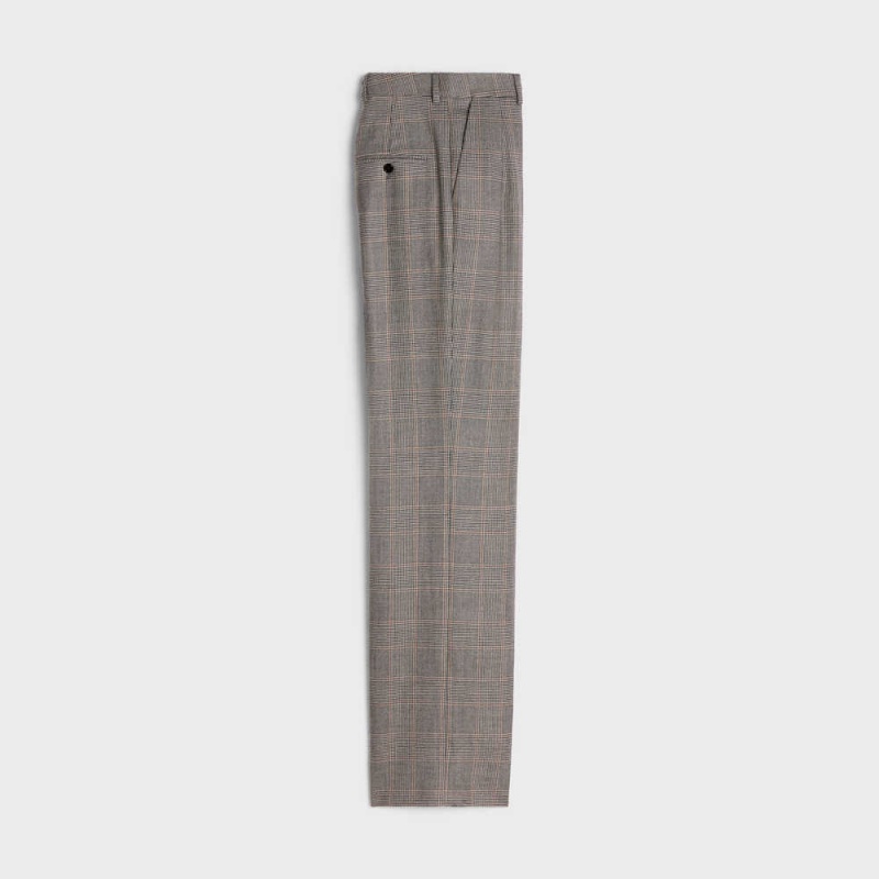 Noir/Vanille/Chataigne Celine Double-pleated Tixie in checked flannel Pants | CL-592736