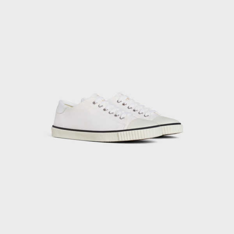 Off White Celine Blank Low Lace Up with Toe in Canvas and Calfskin Sneakers | CL-592555