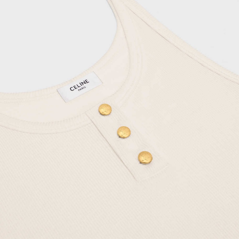 Off White Celine Buttoned tank in ribbed silk jersey Tops | CL-592839