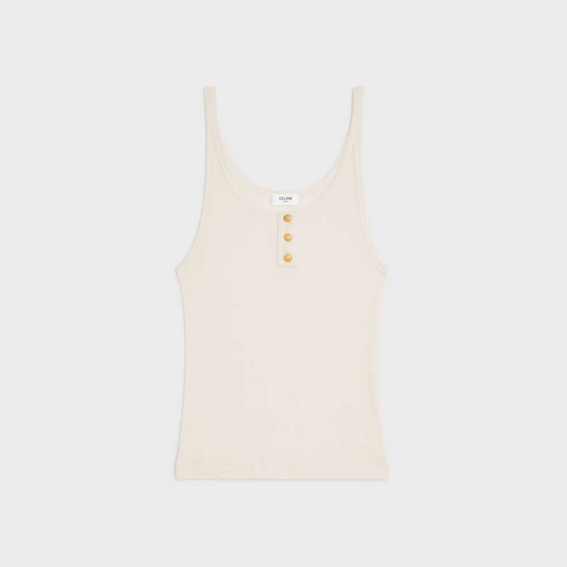 Off White Celine Buttoned tank in ribbed silk jersey Tops | CL-592839