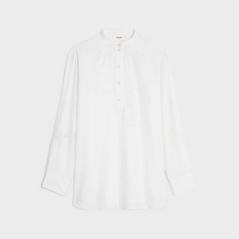 Off White Celine embroidered tunic in COTTON LINEN Shirts | CL-592832