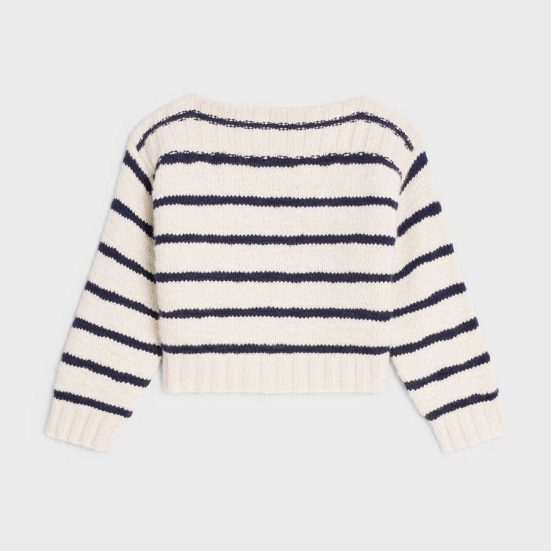 Off White / Navy Celine marinière boat neck in cashmere Knitwear | CL-592695