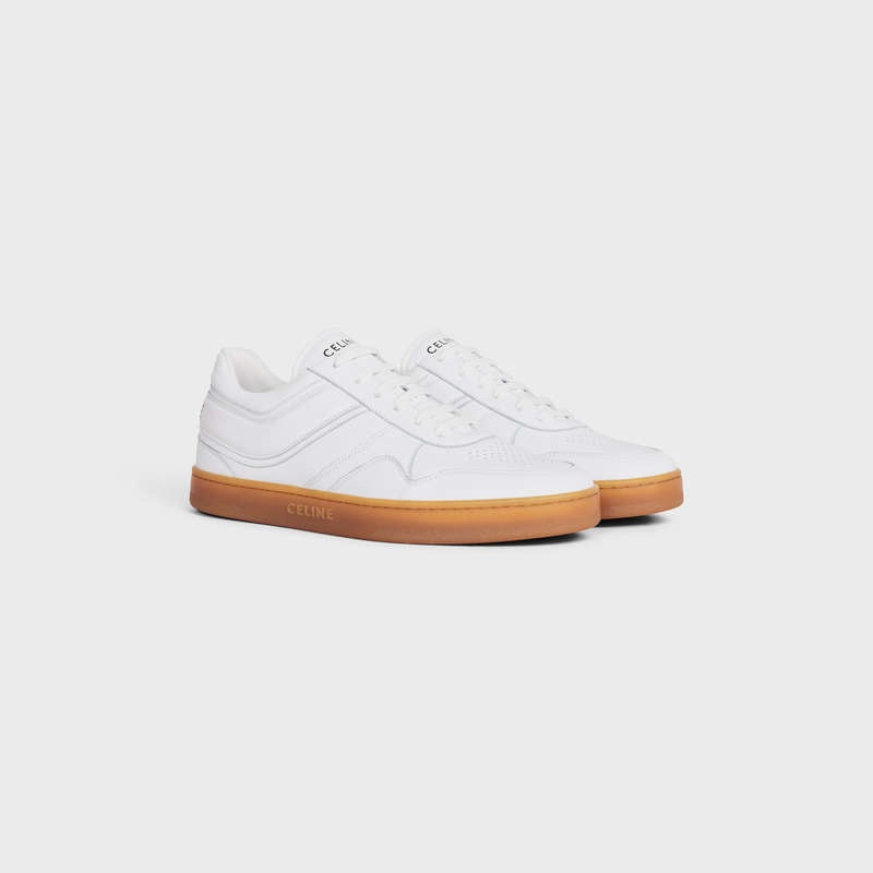 Optic White/Beige Celine TRAINER LOW LACE-UP in CALFSKIN Sneakers | CL-591903