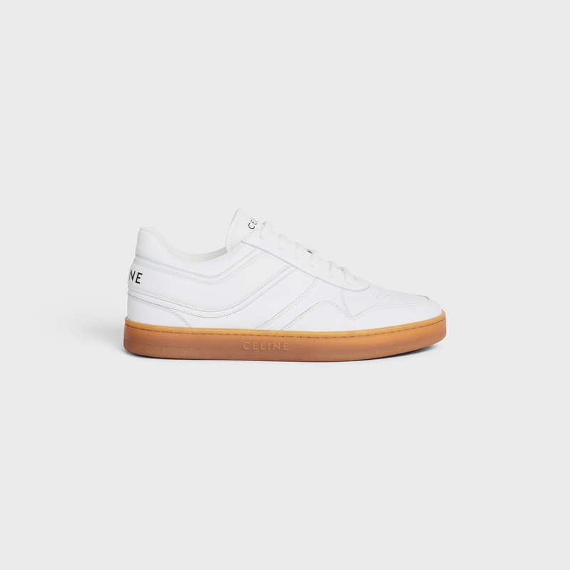 Optic White/Beige Celine TRAINER LOW LACE-UP in CALFSKIN Sneakers | CL-591903