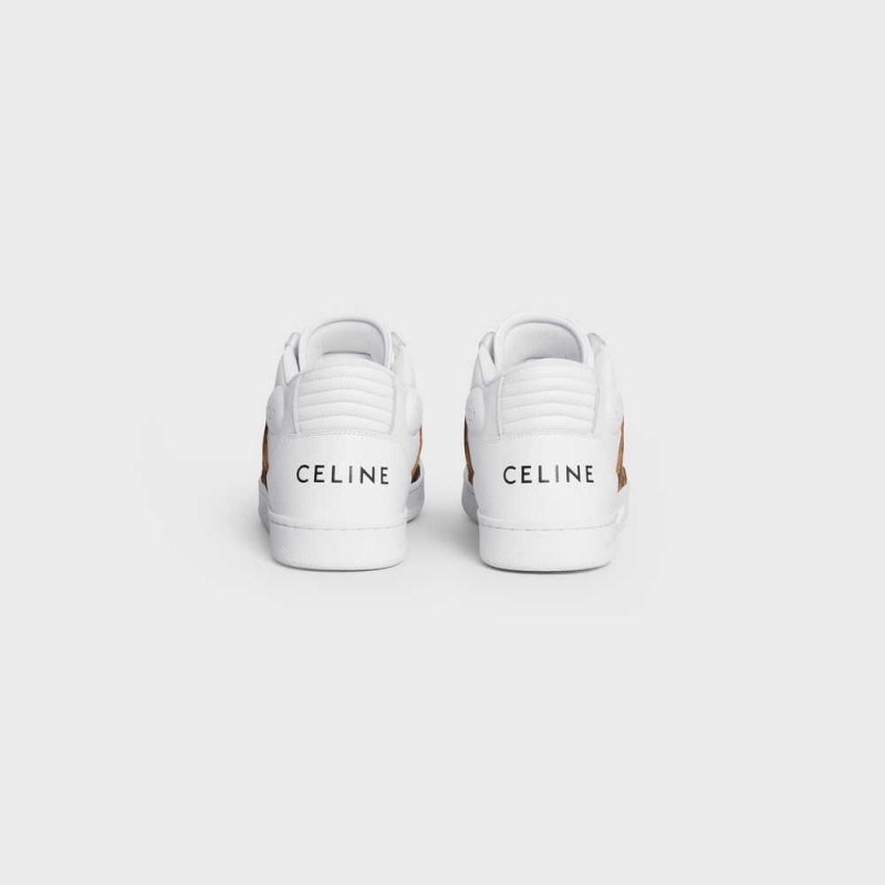 Optic White/Black/Brown Celine C02 TRAINER MID WITH SCRATCH in CALFSKIN & LEOPARD PRINTED SUEDE CALFSKIN Sneakers | CL-592543