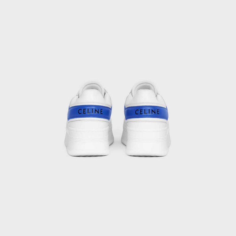 Optic White/Blue Celine BLOCK SNEAKERS WITH WEDGE in CALFSKIN Sneakers | CL-592548