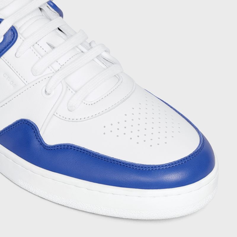 Optic White/Blue Celine C04 TRAINER LOW LACE-UP in CALFSKIN Sneakers | CL-591905