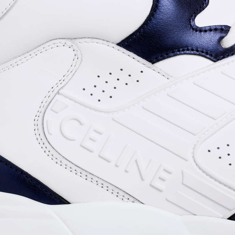 Optic White/Blue Celine C06 HIGH in CALFSKIN & METALLIC CALFSKIN Sneakers | CL-591908