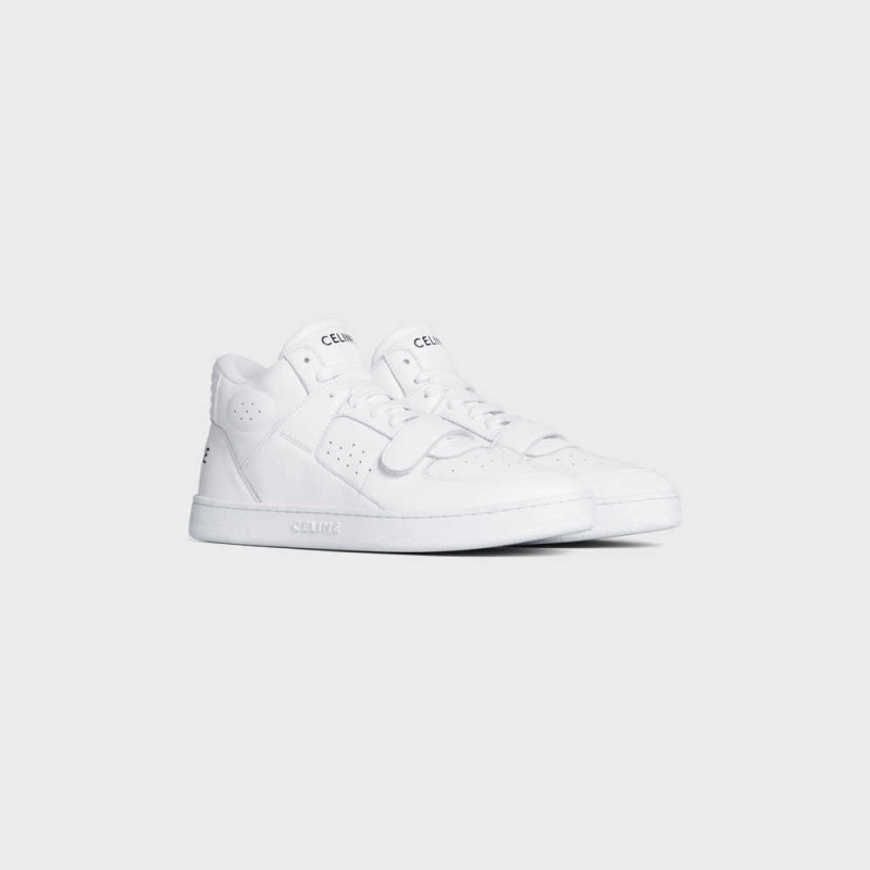 Optic White Celine C02 TRAINER MID WITH SCRATCH in CALFSKIN Sneakers | CL-592544