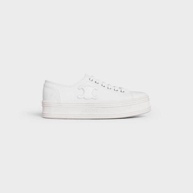 Optic White Celine JANE LOW LACE-UP in CANVAS AND CALFSKIN Sneakers | CL-592552