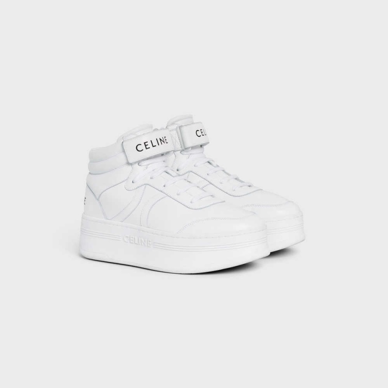 Optic White Celine MID BLOCK SNEAKERS WITH VELCRO AND WEDGE in CALFSKIN Sneakers | CL-592545