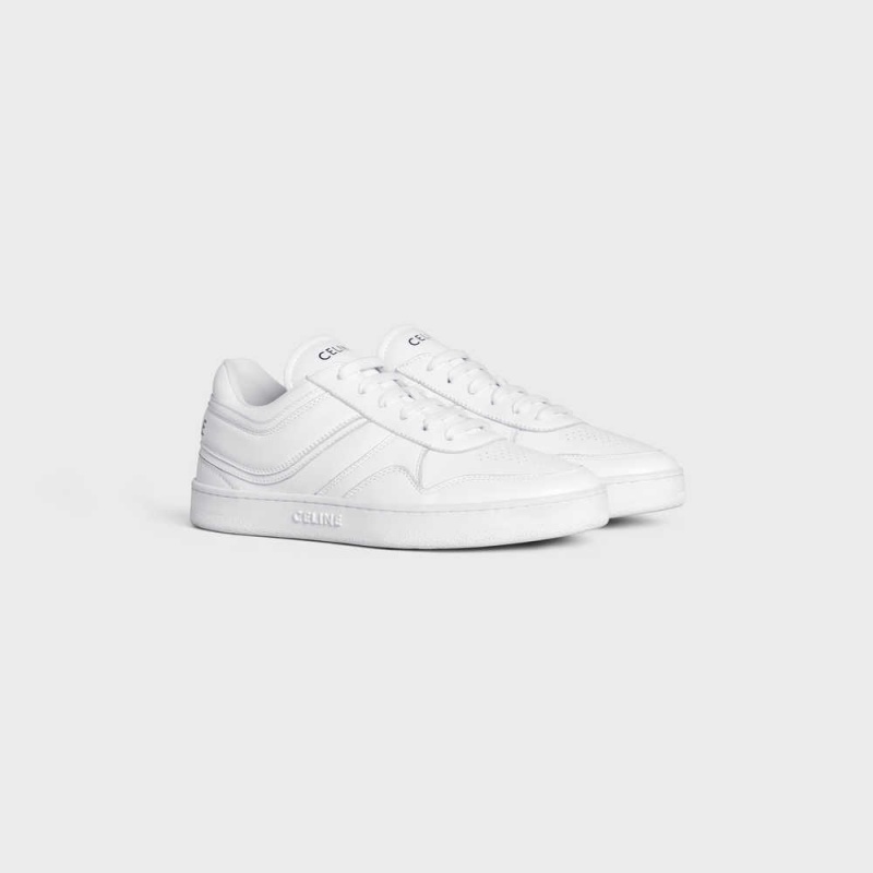 Optic White Celine TRAINER LOW LACE-UP in CALFSKIN Sneakers | CL-592551