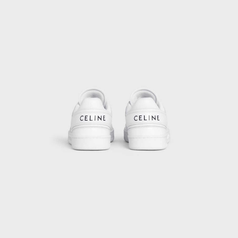 Optic White Celine TRAINER LOW LACE-UP in CALFSKIN Sneakers | CL-592551