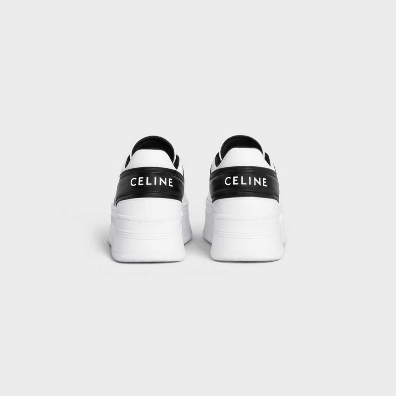 Optic White / Black Celine BLOCK SNEAKERS WITH WEDGE OUTSOLE in CALFSKIN Sneakers | CL-592546