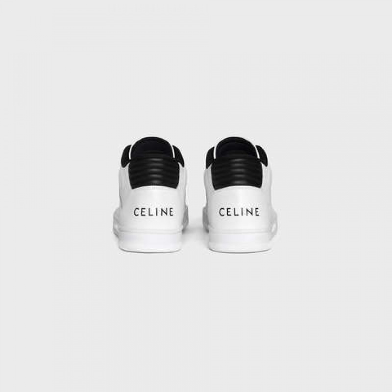 Optic White / Black Celine C02 MID WITH VELCRO in CALFSKIN Sneakers | CL-591912