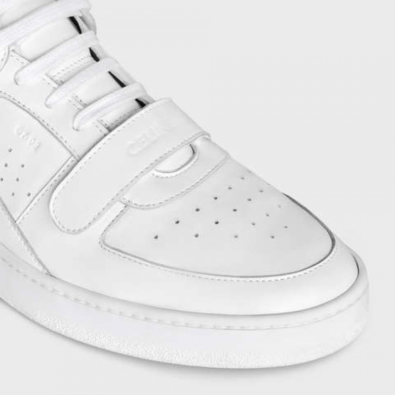 Optic White / Black Celine C02 MID WITH VELCRO in CALFSKIN Sneakers | CL-591912