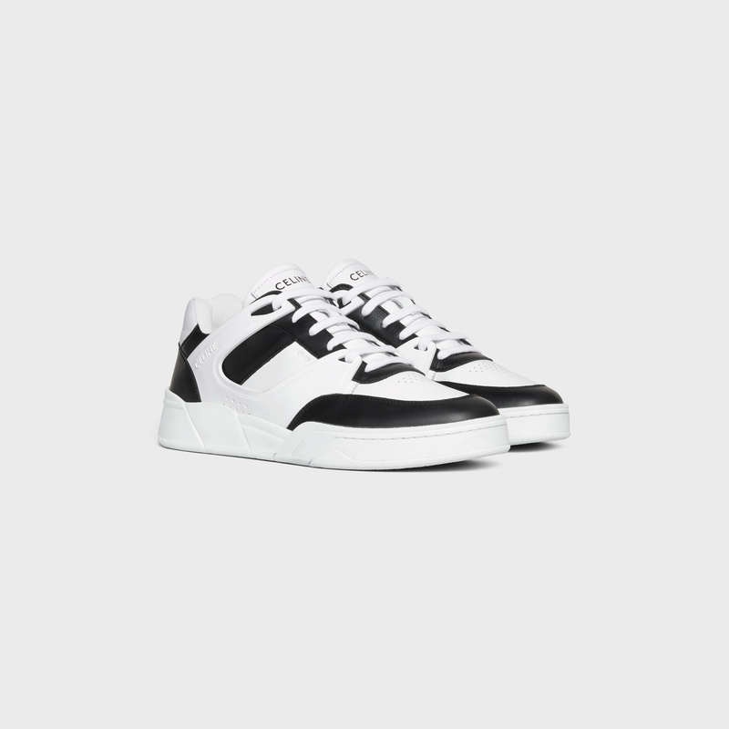 Optic White / Black Celine C07 TRAINER LOW LACE-UP in CALFSKIN Sneakers | CL-591897