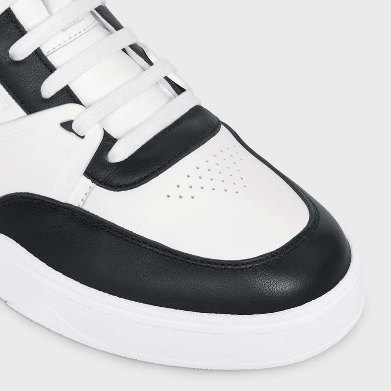 Optic White / Black Celine C07 TRAINER LOW LACE-UP in CALFSKIN Sneakers | CL-591897