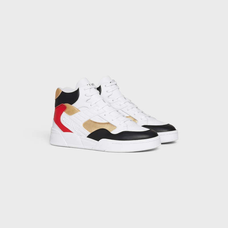 Optic white/Black/Red/Gold Celine C06 HIGH in CALFSKIN & LAMINATED CALFSKIN Sneakers | CL-591907