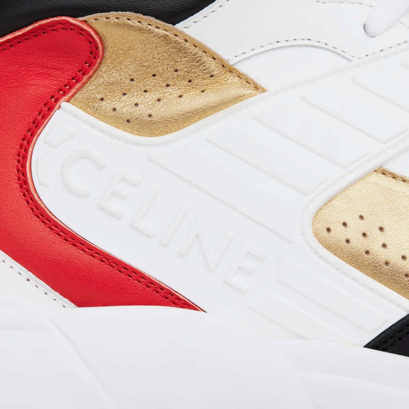 Optic white/Black/Red/Gold Celine C06 HIGH in CALFSKIN & LAMINATED CALFSKIN Sneakers | CL-591907