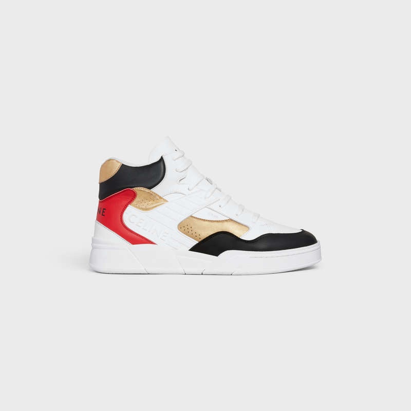 Optic white/Black/Red/Gold Celine C06 HIGH in CALFSKIN & LAMINATED CALFSKIN Sneakers | CL-591907