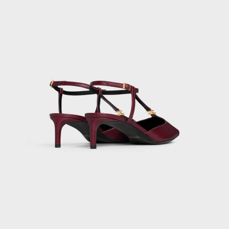 Ox blood Celine KITTEN TRIOMPHE BAR STRAP in LAMBSKIN Pumps | CL-592556