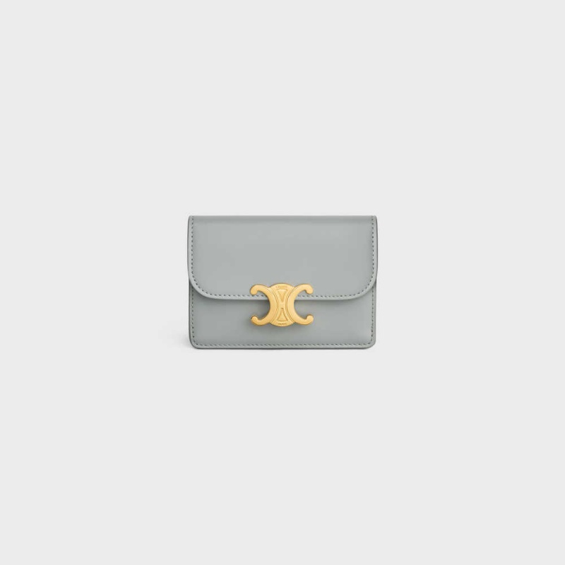 Pearl Blue Celine FLAP TRIOMPHE Shiny calfskin Card Holders | CL-592947