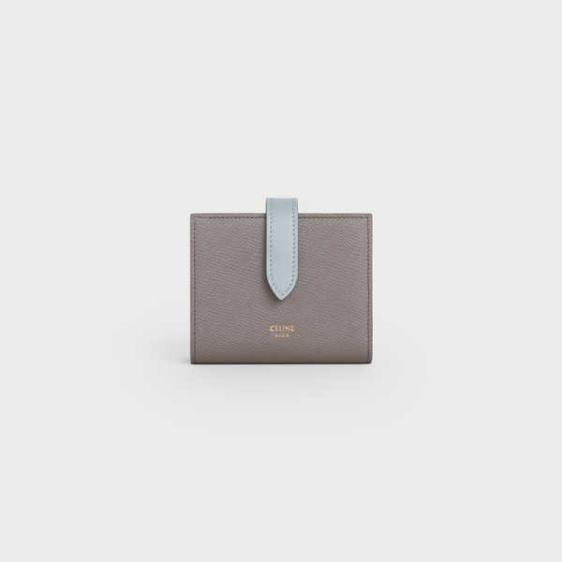 Pebble/ Mineral Celine Small Strap Essentials in Bicolour Grained Calfskin Wallets | CL-592987